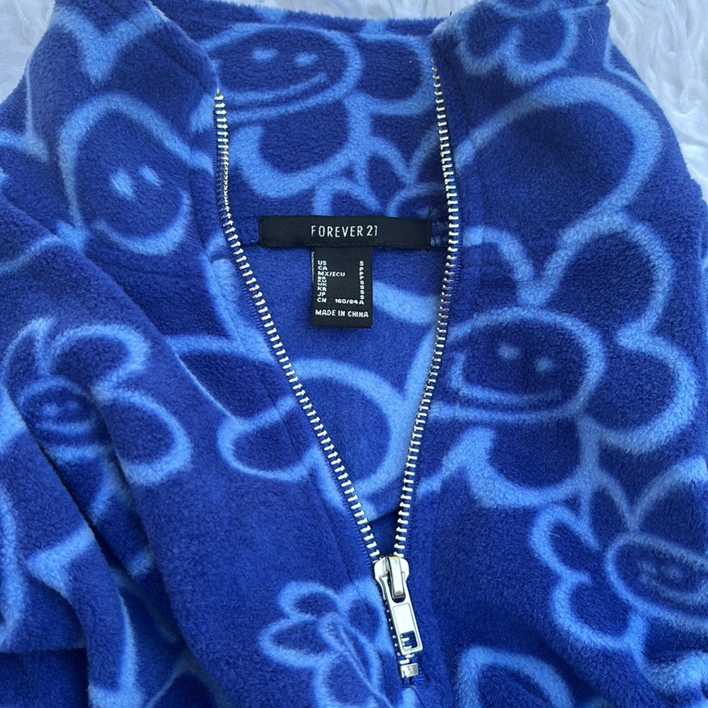 Forever 21 Cropped Half-Zip Floral š Smiley Face Pullover, Size Small - Picture 5 of 15